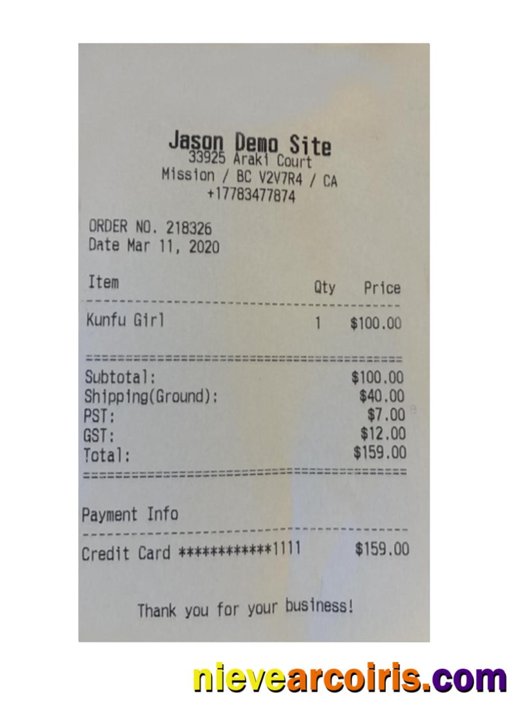 JASON DEMO SITE receipt